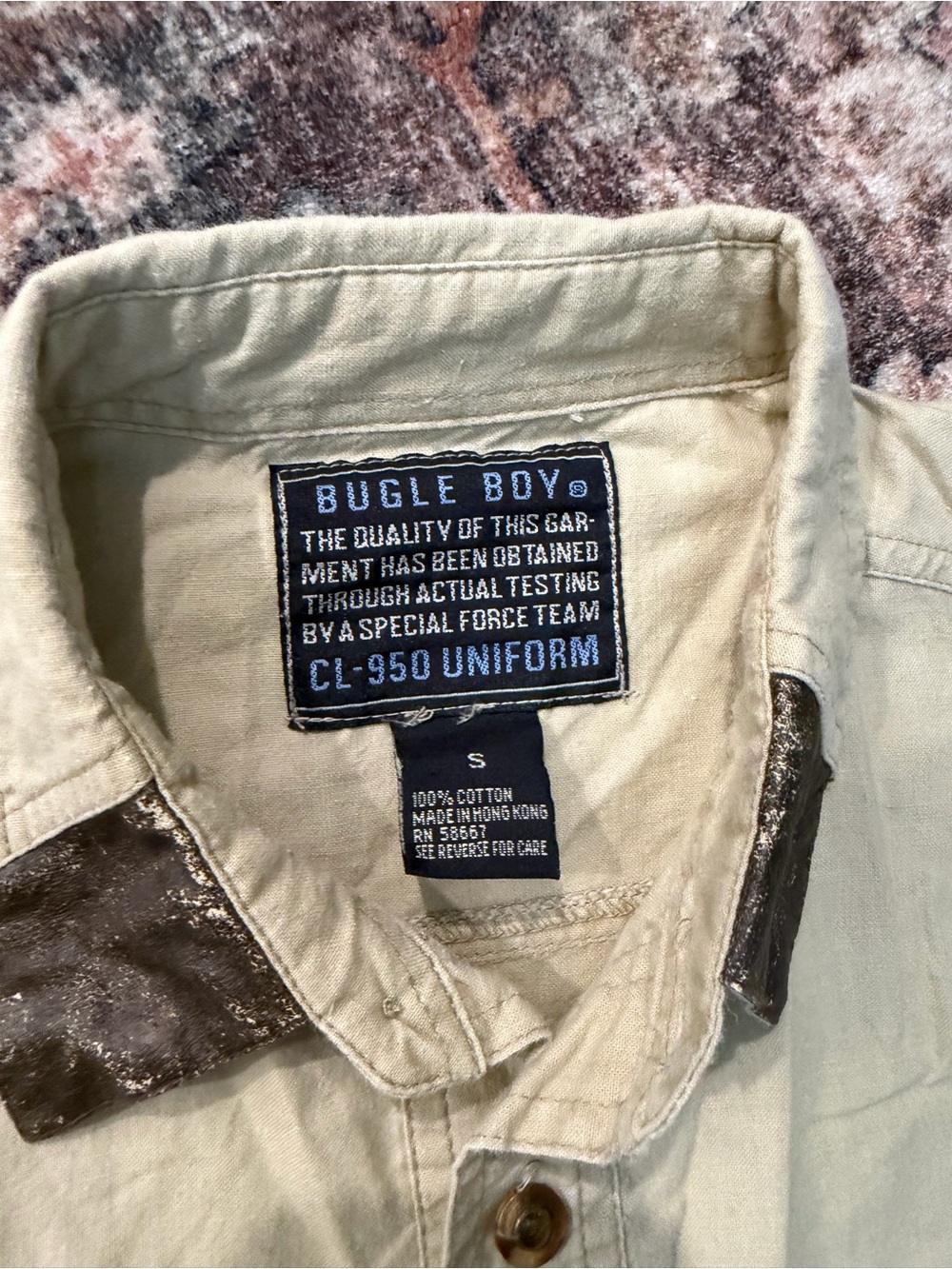 90s vintage Bugle Boy Men's Beige Cotton Shirt Jacket size small